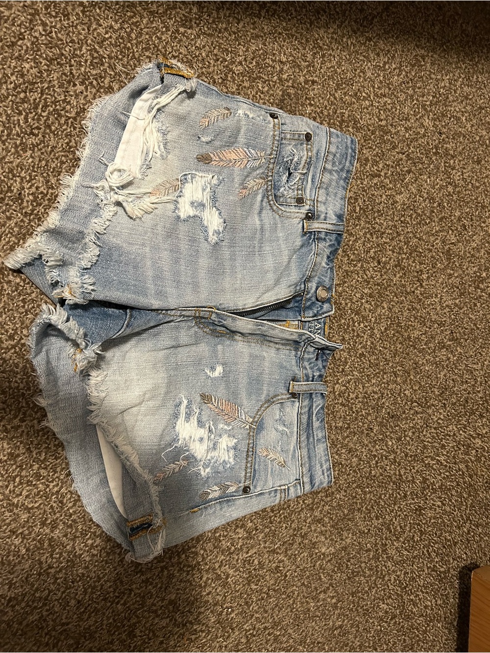 American Eagle Outfitters Light Blue Distressed High-Waist Denim Shorts